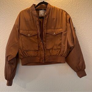 Ci Sono Brown Puffer Bomber Jacket S Cropped Zip Up Padded w/ Pockets Streetwear